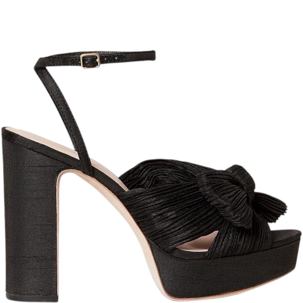 Loeffler Randall Natalia Pleated Bow Heels Womens 10(9.5) Black Platform Sandals